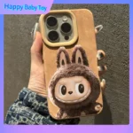 Silicone Suede Labubu Phone Case For Iphone 11 12 13 14 15 16pro Max Plus 16pro 15pro Diy Soft Brown Cover Coque Fall Prevention