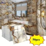 50pcs ZZBZZ Self-Adhesive Vinyl Wall Panels - Waterproof Peel & Stick PVC Tiles Suitable for Bathroom, Kitchen, Living Room - Marble, Wood Grain, Stone Texture (Removable Modern & TV Backdrop) - Easy-Clean Surface, DIY-Friendly